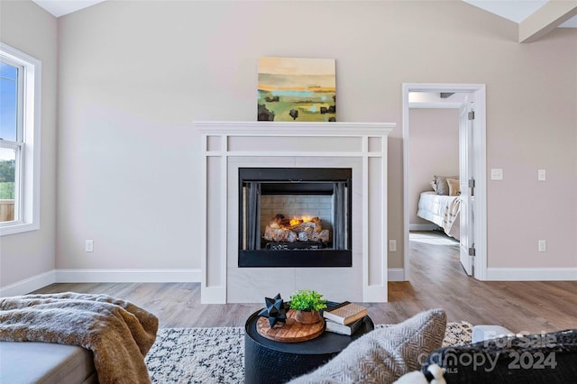 living room featuring vaulted ceiling and hardwood / wood-style floors