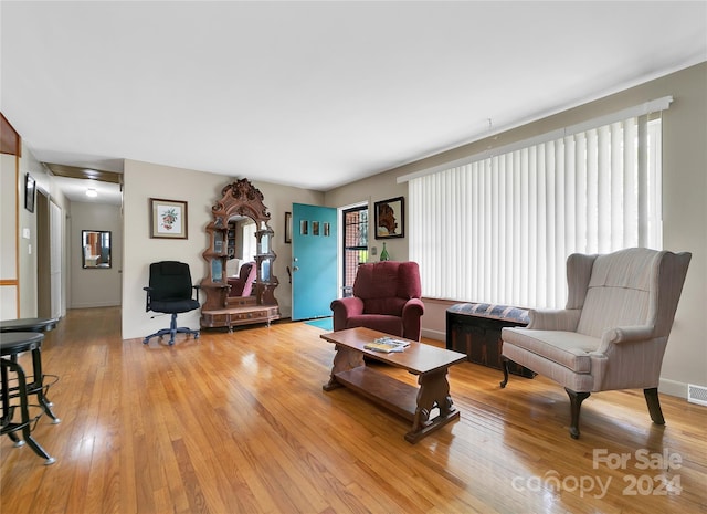 living room featuring light hardwood / wood-style floors and a healthy amount of sunlight