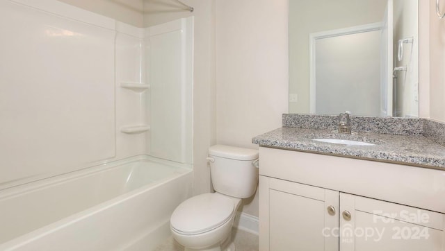 full bathroom featuring vanity,  shower combination, and toilet