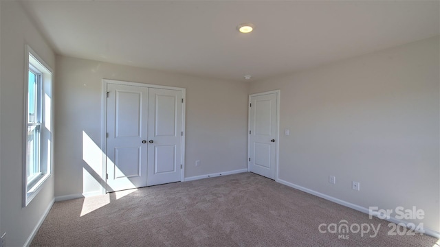 unfurnished bedroom with a closet, carpet, and multiple windows