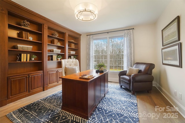 office area featuring light hardwood / wood-style flooring