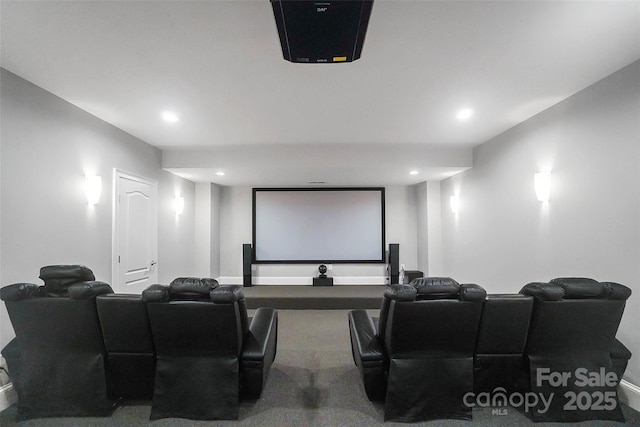 home theater room with carpet floors