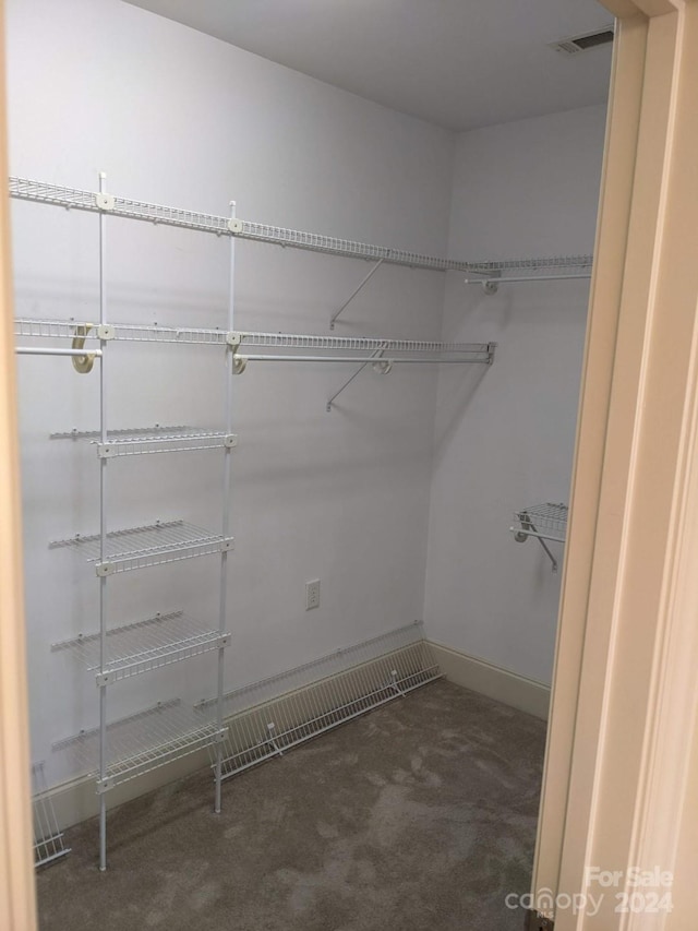 spacious closet featuring dark carpet