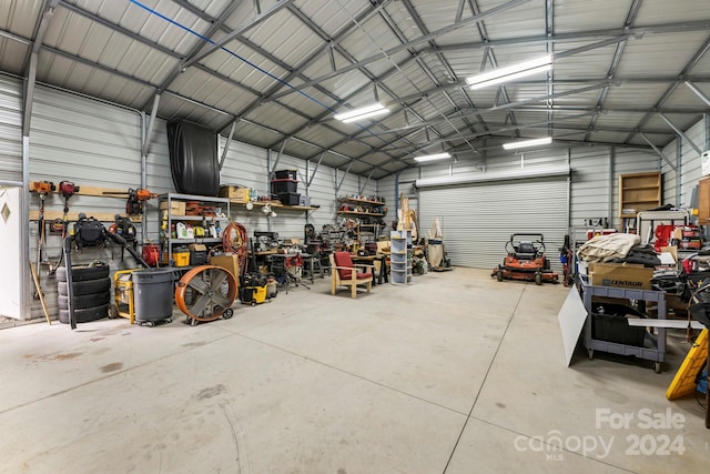 garage featuring a workshop area