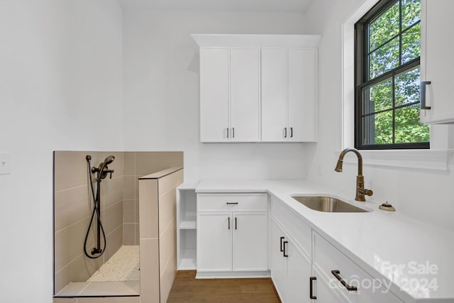 interior space with cabinets, dark hardwood / wood-style floors, sink, and a healthy amount of sunlight