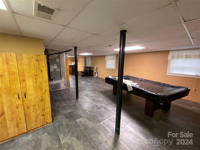 game room featuring a drop ceiling and billiards