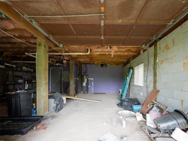 basement featuring water heater