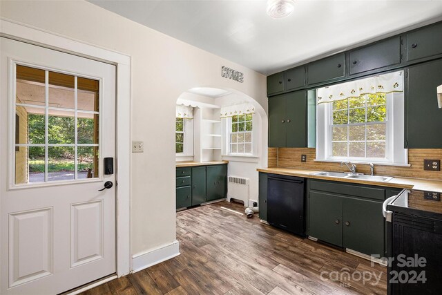 kitchen with backsplash, radiator, and plenty of natural light