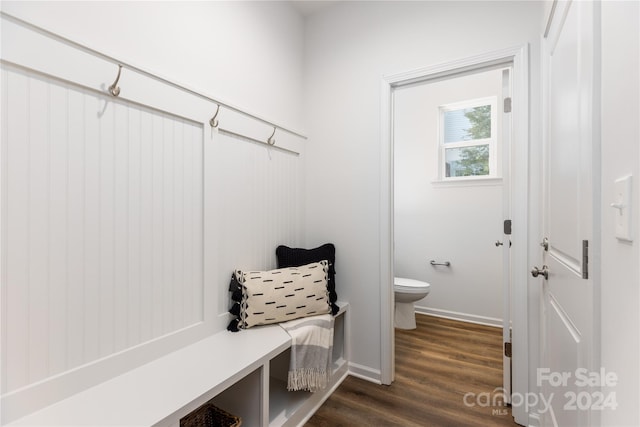 mudroom with dark hardwood / wood-style flooring