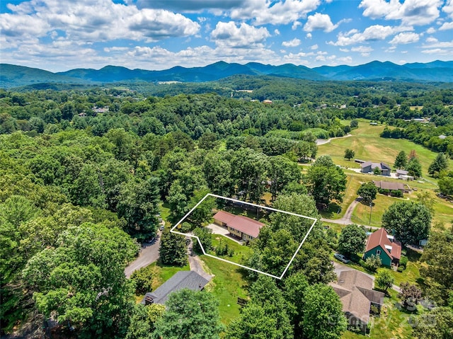 bird's eye view with a mountain view