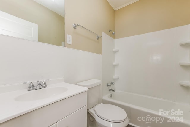 full bathroom featuring toilet, vanity, and shower / washtub combination