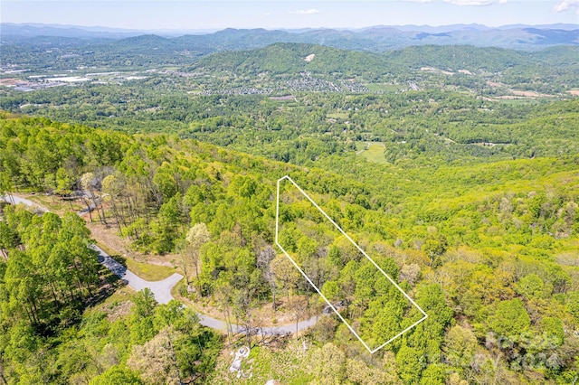 drone / aerial view featuring a mountain view