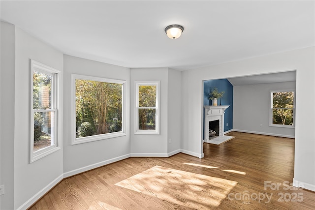 unfurnished living room with wood-type flooring and plenty of natural light