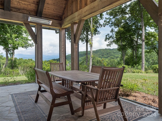 view of patio / terrace with a mountain view