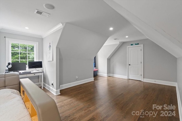 additional living space with lofted ceiling and dark wood-type flooring