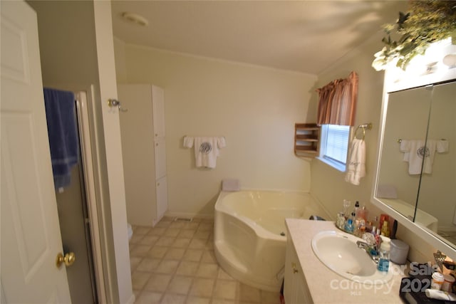 bathroom with a bathing tub and vanity