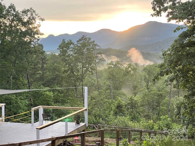 view of mountain feature featuring a forest view