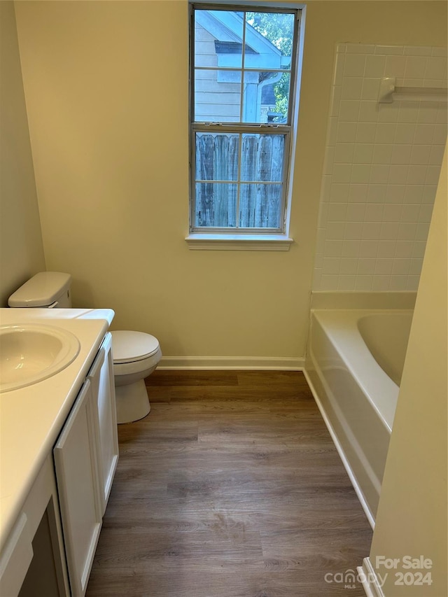 bathroom featuring vanity, wood-type flooring, and toilet