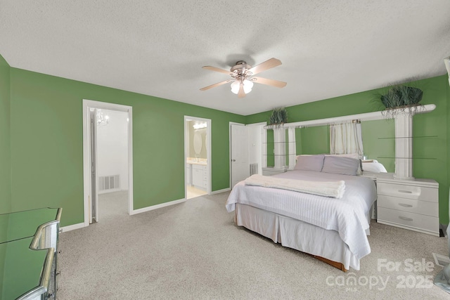 9143 Sadlers Ridge Rd, Fort Mill, SC 29707 - bedroom featuring baseboards, carpet floors, a textured ceiling, ensuite bathroom, and a ceiling fan