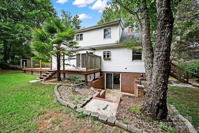 9143 Sadlers Ridge Rd, Fort Mill, SC 29707 - rear view of property with a chimney, stairs, a deck, and a yard
