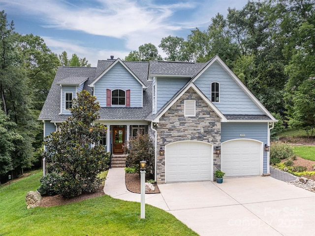 view of front facade with a garage and a front lawn