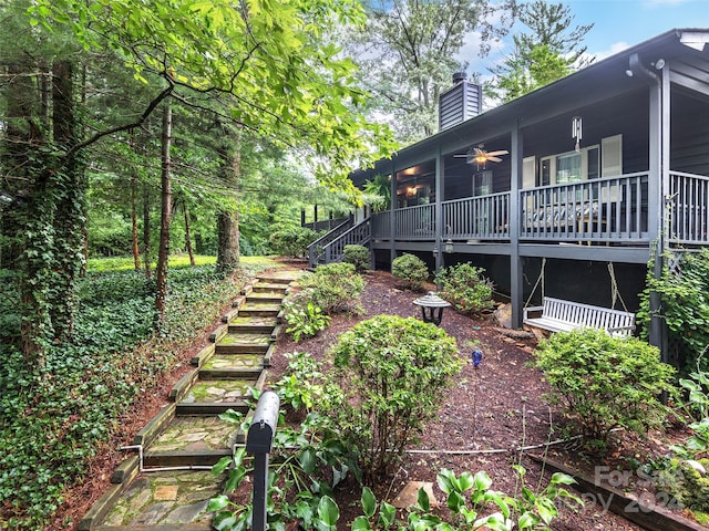 view of yard featuring ceiling fan