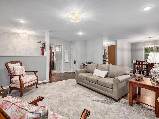 living room with a chandelier