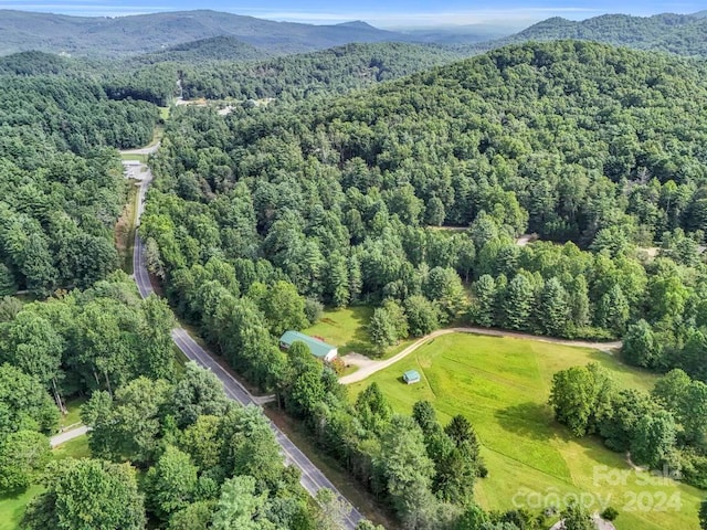 drone / aerial view featuring a mountain view