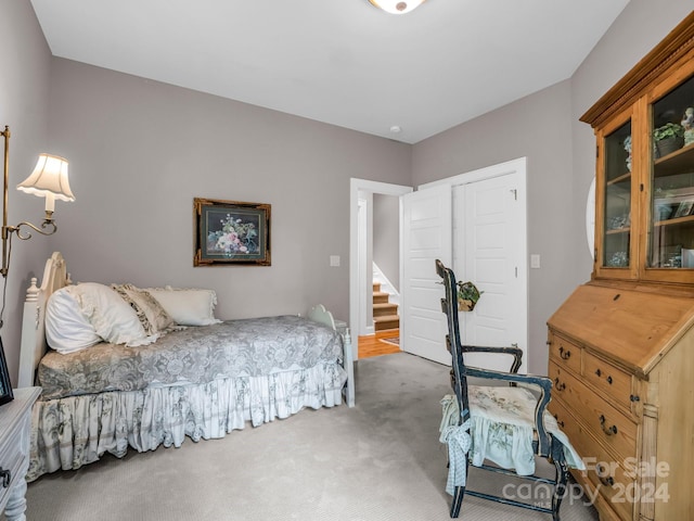 carpeted bedroom with a closet