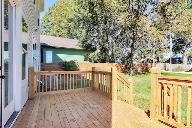 wooden deck with a lawn