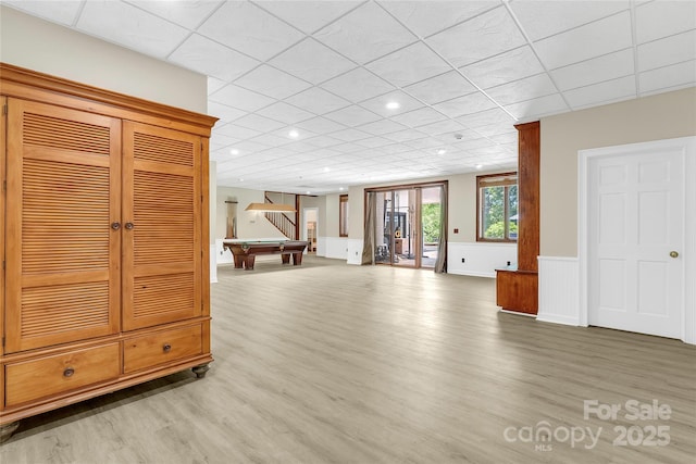 interior space with wood-type flooring and billiards