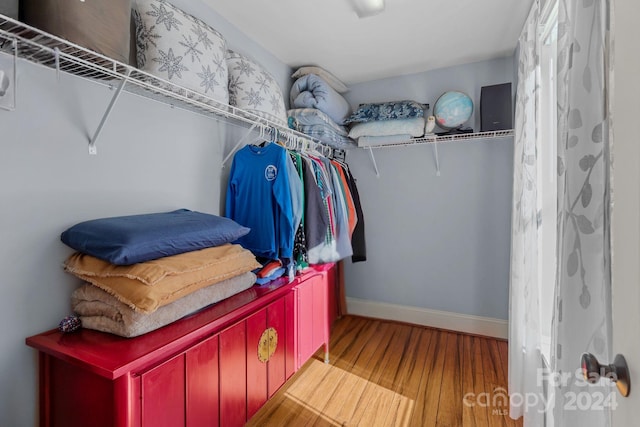 spacious closet featuring light hardwood / wood-style flooring