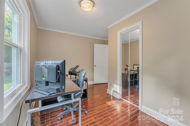 home office featuring crown molding and a healthy amount of sunlight