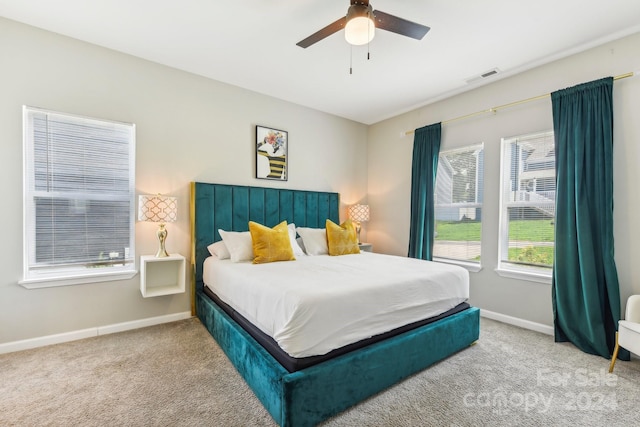 bedroom featuring carpet flooring and ceiling fan