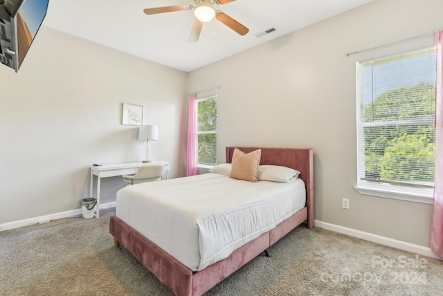 bedroom with carpet flooring and ceiling fan