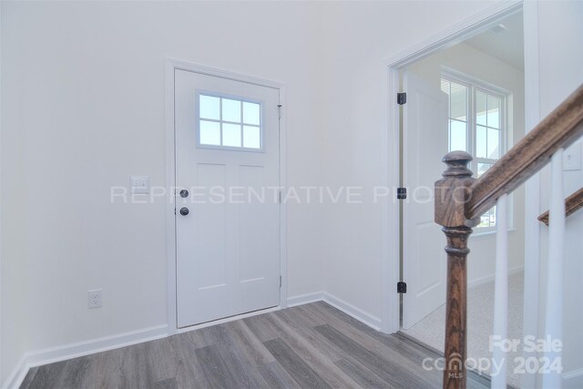 entryway with hardwood / wood-style flooring