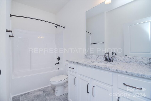 full bathroom featuring tile patterned flooring, toilet, shower / bathtub combination, and vanity