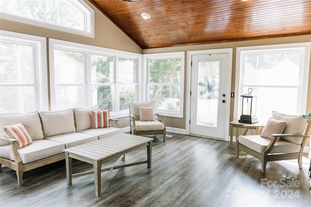 sunroom / solarium featuring vaulted ceiling and wood ceiling