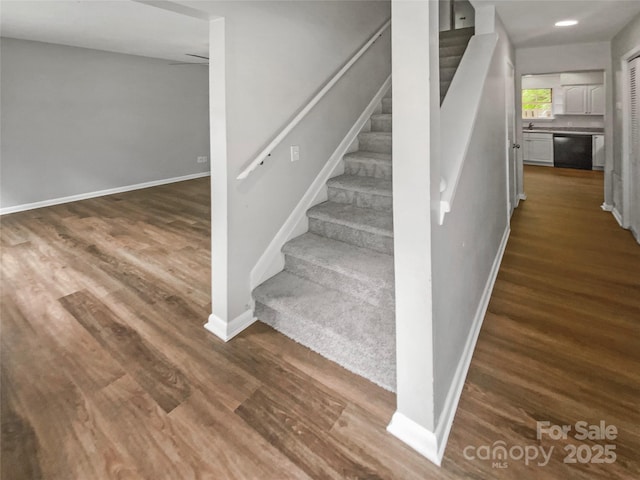 6003 Heath Valley Rd, Charlotte, NC 28210 - stairway with wood finished floors and baseboards