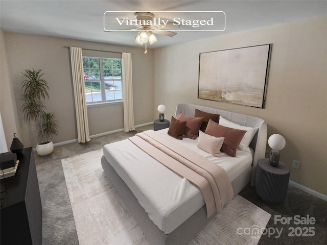 6003 Heath Valley Rd, Charlotte, NC 28210 - bedroom with carpet, baseboards, and ceiling fan