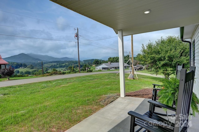 view of patio featuring a mountain view