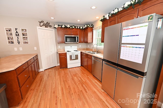 kitchen with sink, light hardwood / wood-style flooring, and appliances with stainless steel finishes