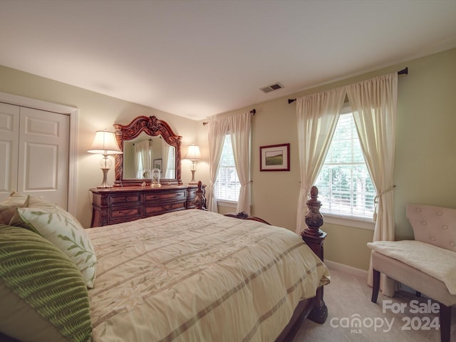 bedroom with a closet and carpet flooring