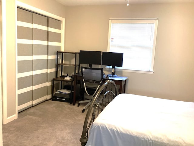 carpeted bedroom featuring a closet