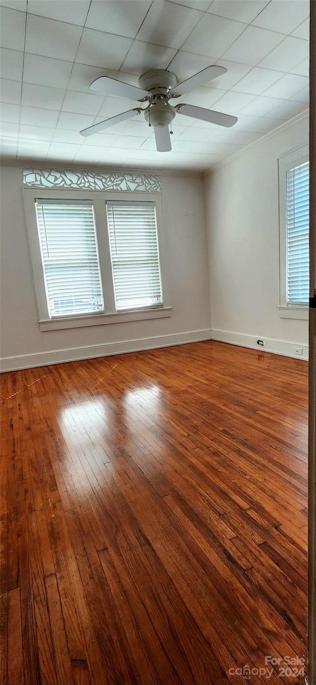 unfurnished room with dark hardwood / wood-style flooring and ceiling fan