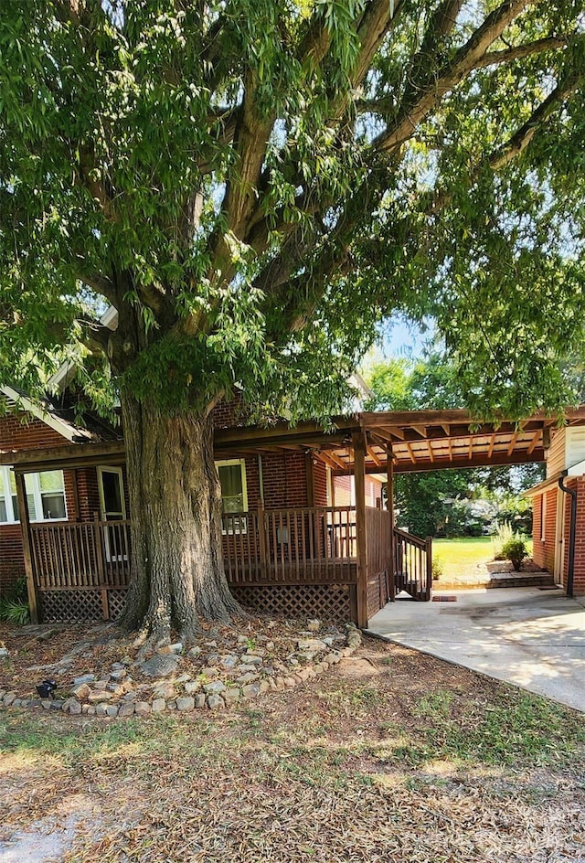 view of yard featuring a deck and a carport