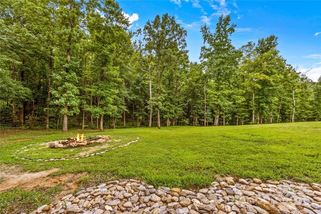 127 Tradition Ln, Mooresville, NC 28115 - view of yard with a forest view and an outdoor fire pit