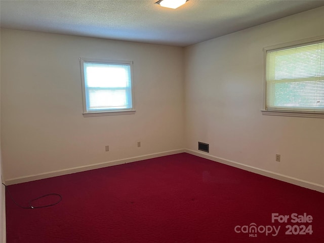 unfurnished room featuring a textured ceiling and carpet floors