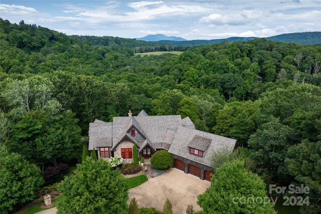 drone / aerial view featuring a mountain view