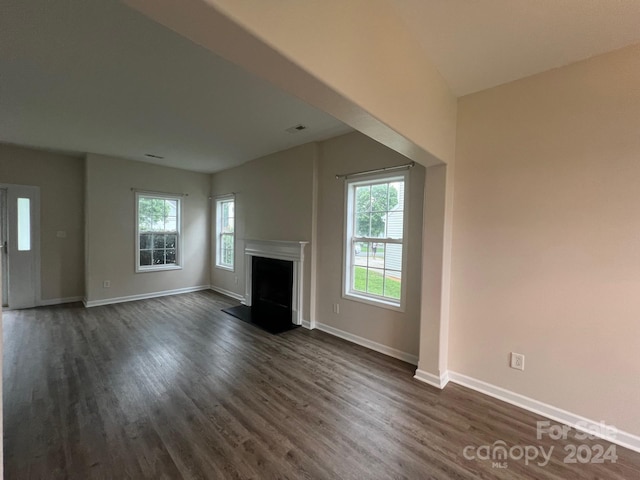 unfurnished living room with dark hardwood / wood-style floors